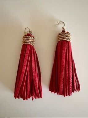Noonday Collection Red Tassel Drop Earrings with Gold Accents